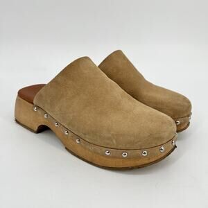Musse & Cloud Clog Womens EU 40 US 9.5-10 Tan Suede Leather Studded Slip On FLAW